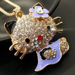 Purple Enamel Crystal Cute Cat Kitten Pendant Chain Necklace NWOT